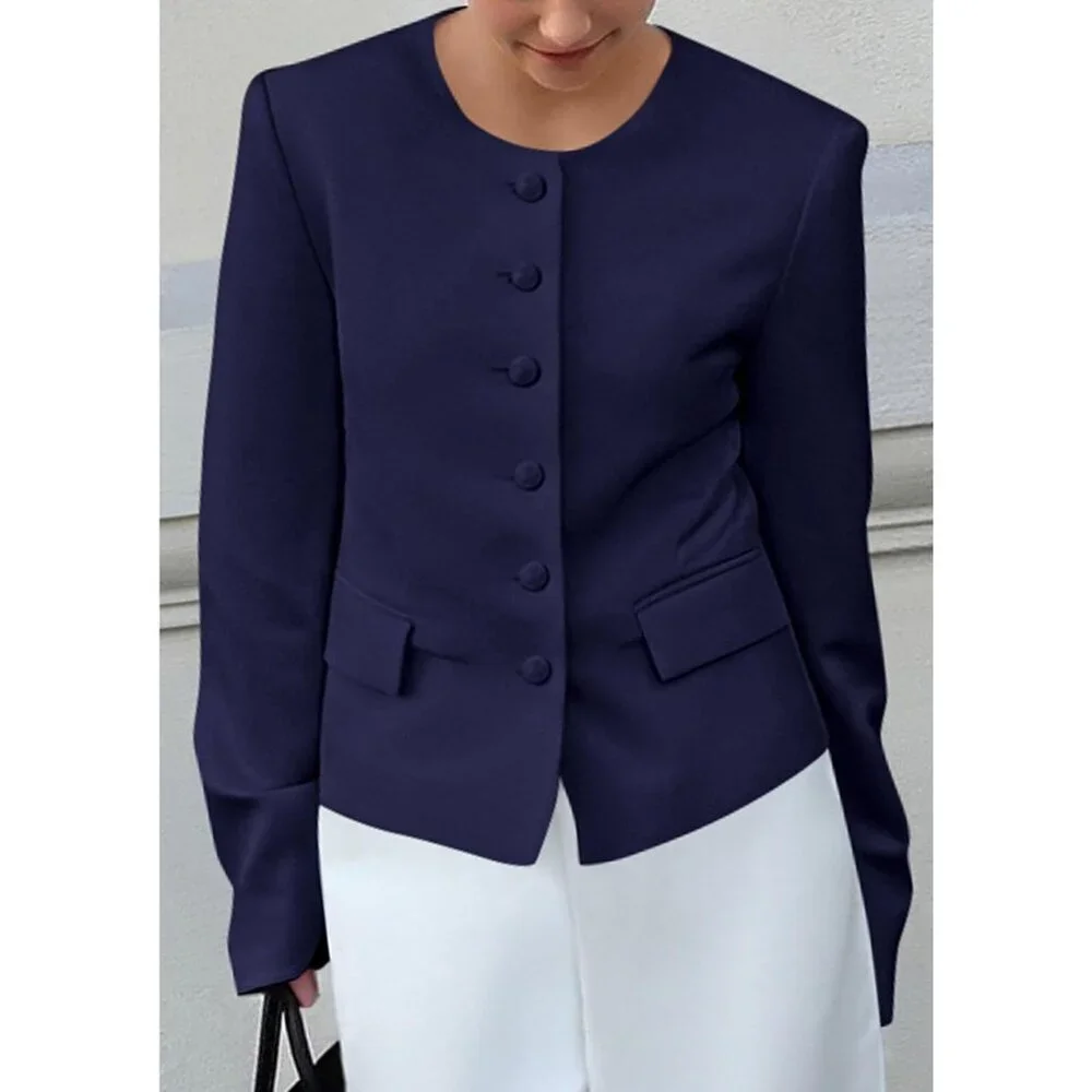 Women's Blue Blazers Business Casual Outfits Fall Fashion Long Sleeve Jacket